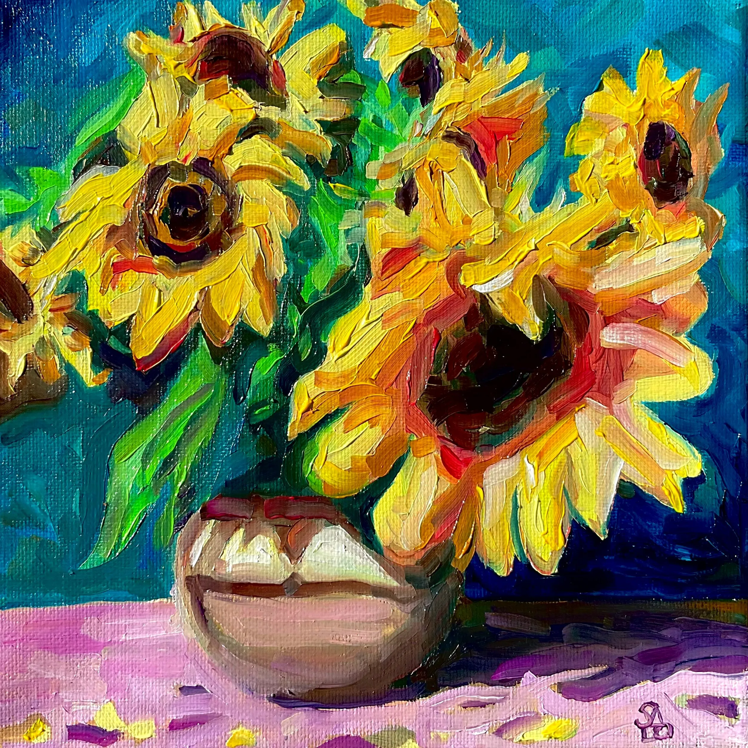 Girasoli, 2022, Olio su tela, 20 × 20 cm — Sara Longhi