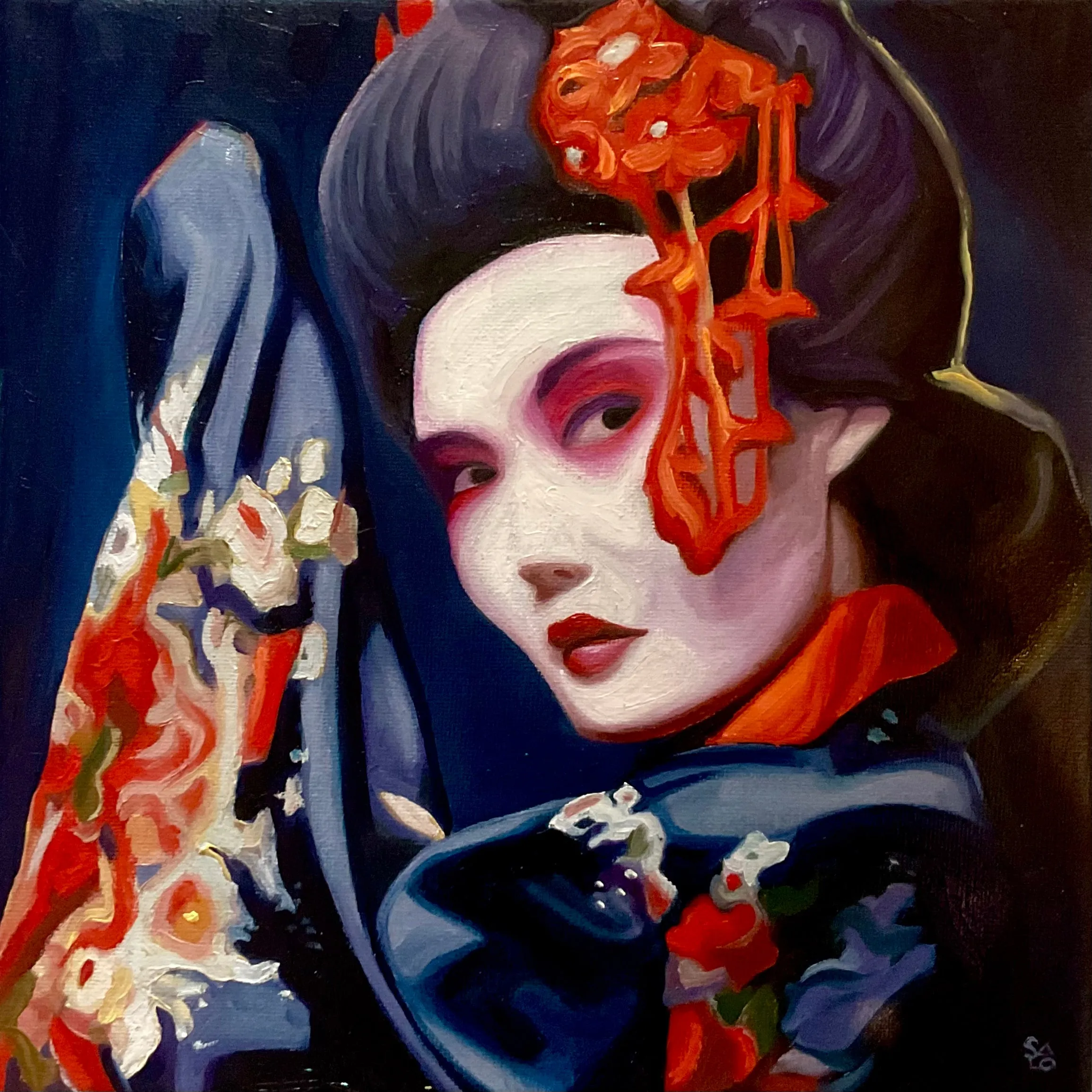 Vestaglia di seta, 2022, Olio su tela, 25 × 25 cm — Sara Longhi