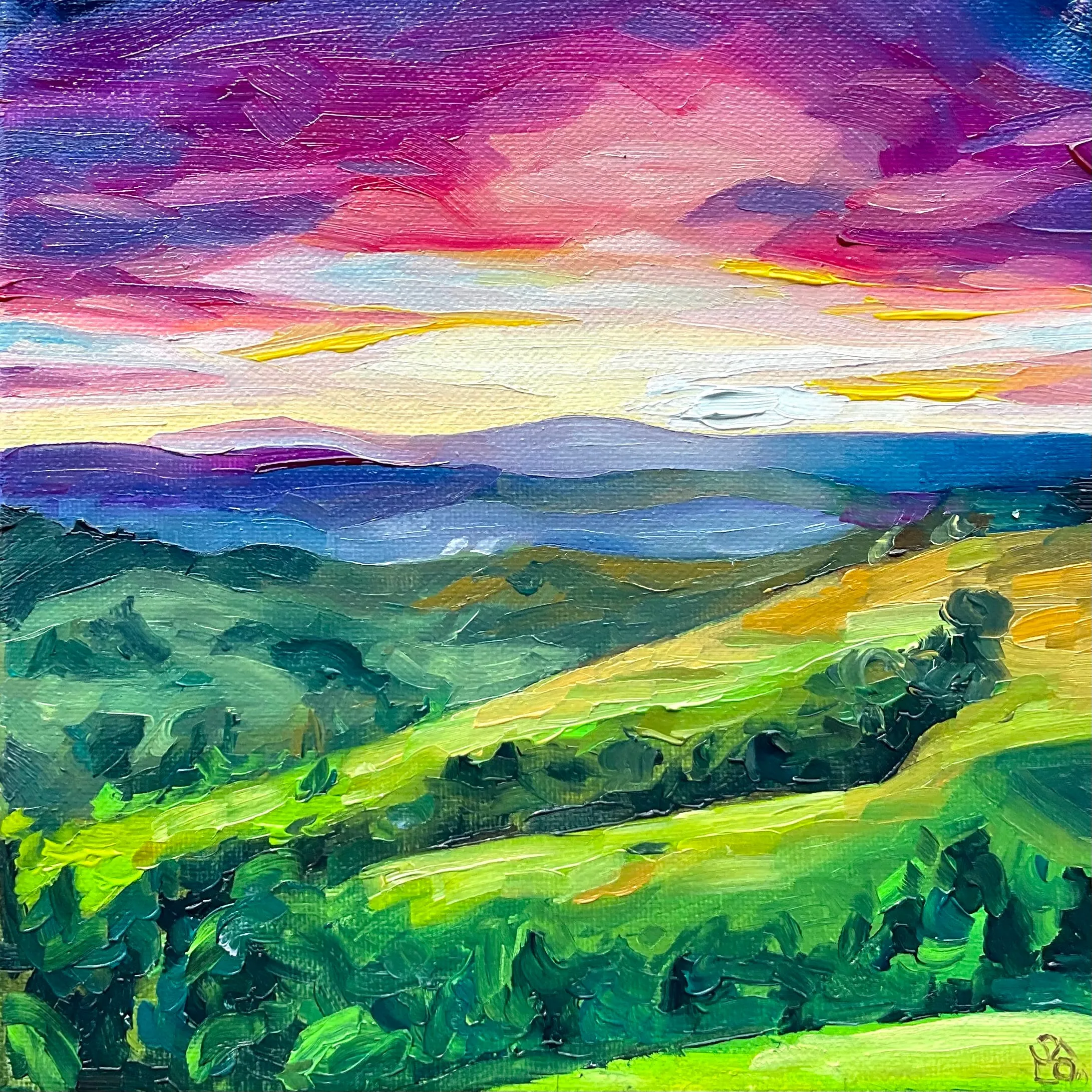 Al tramonto, 2022, Olio su tela, 20 × 20 cm — Sara Longhi